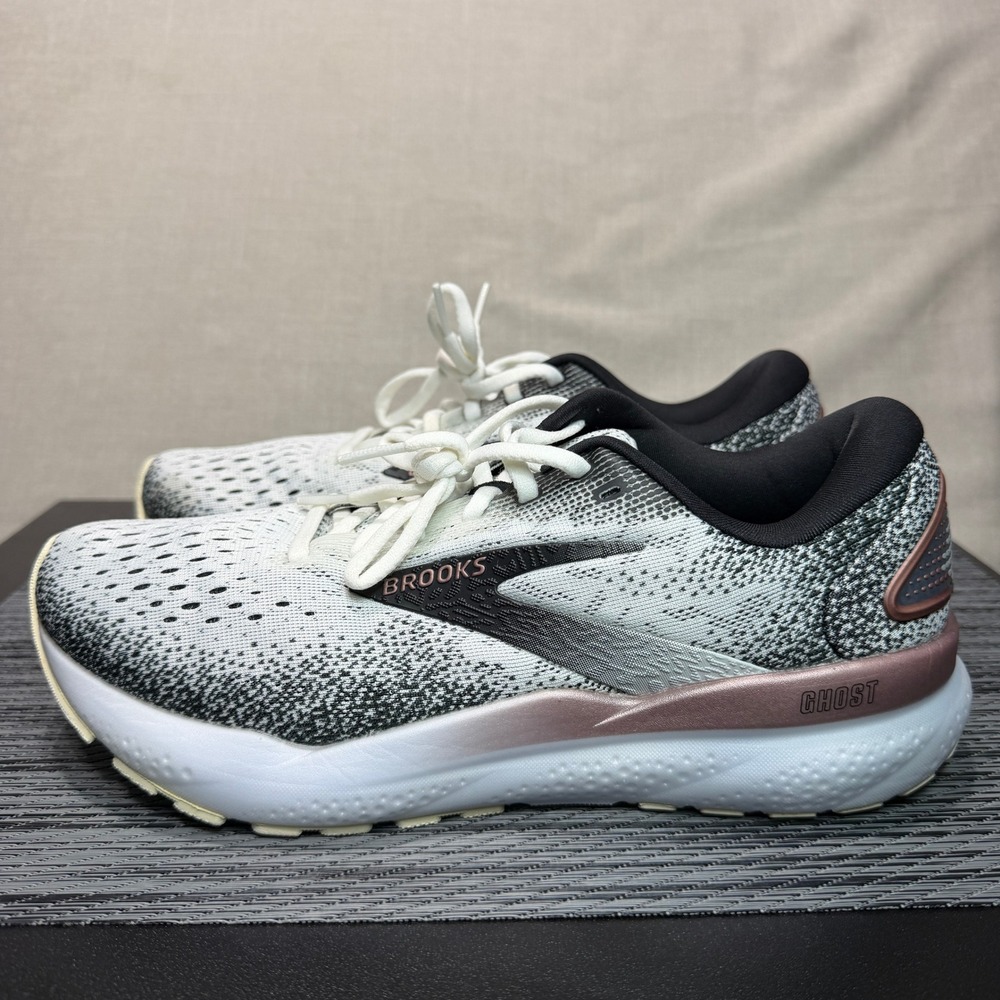 Brooks Ghost 16 Running Shoes - Women Size 8.5 - White Black Rose Gold